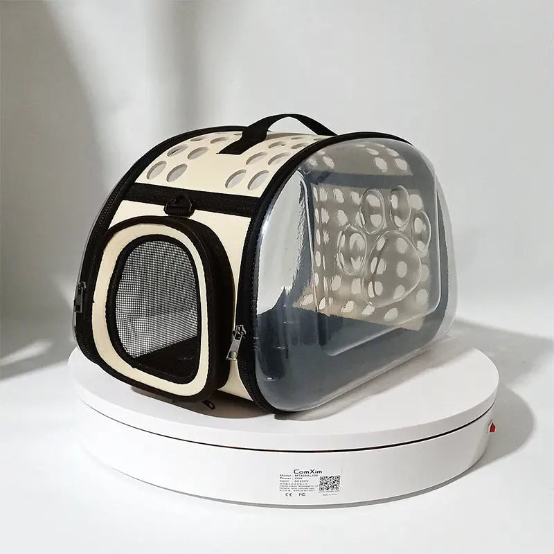 Beige Foldable Breathable Pet Carrier with Panoramic Window & Strap - EVA & Lychee Leather Crossbody Travel Bag (S 35 x 20 x 22CM) Wholesale Hub