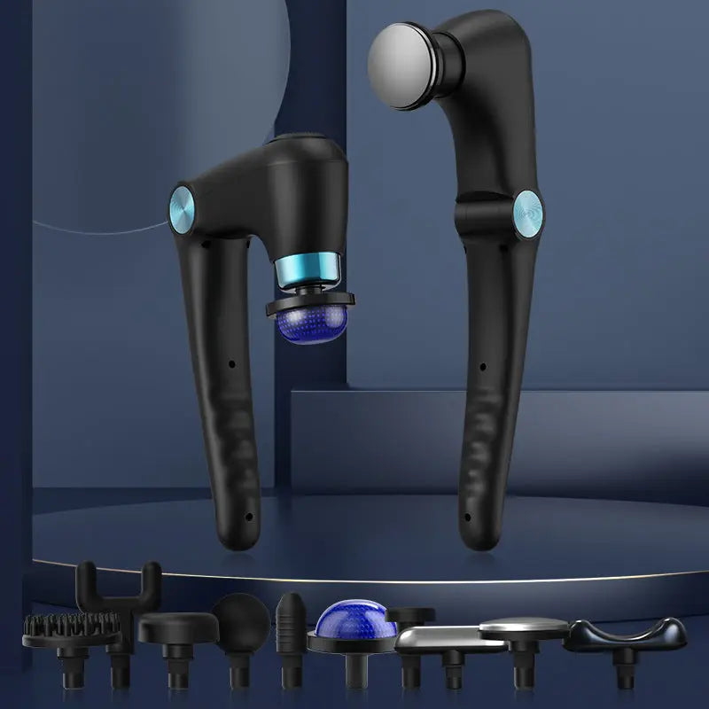 Black-Blue Foldable Percussion Massage Gun with Hot Cold Compress & 10 Heads - 9 Speed Levels and High Frequency Vibration Full Body Muscle Relaxer Wholesale Hub