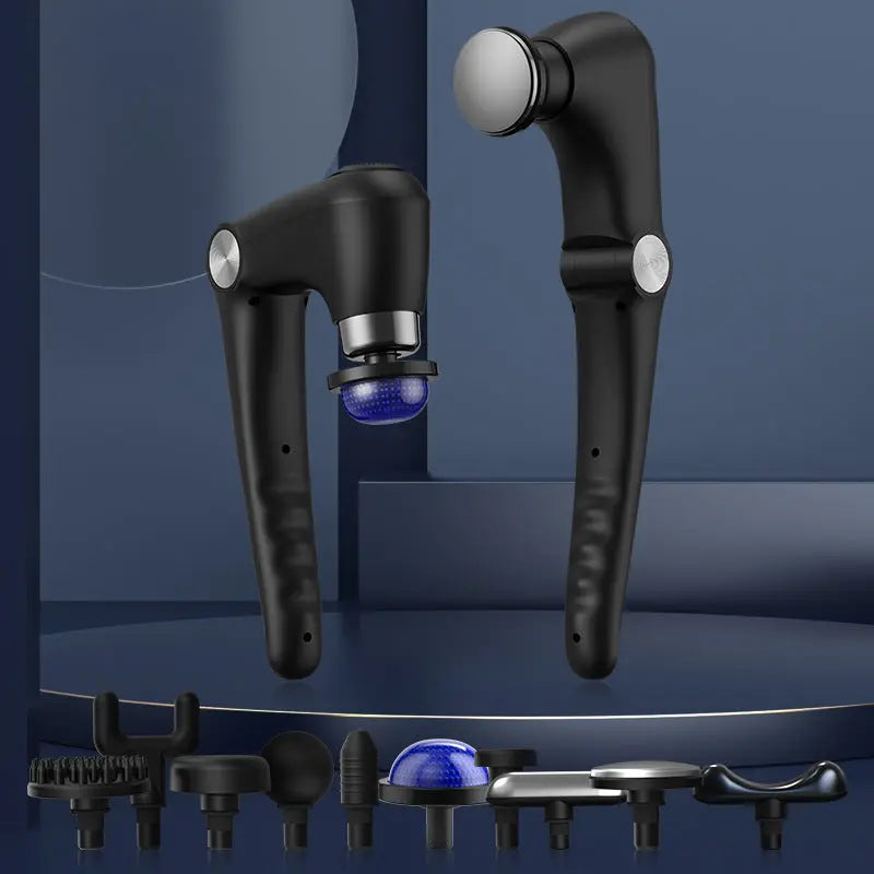 Black-Sliver Foldable Percussion Massage Gun with Hot Cold Compress & 10 Heads - 9 Speed Levels and High Frequency Vibration Full Body Muscle Relaxer Wholesale Hub