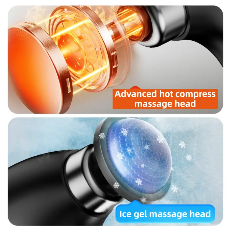 Black-Sliver Foldable Percussion Massage Gun with Hot Cold Compress & 10 Heads - 9 Speed Levels and High Frequency Vibration Full Body Muscle Relaxer Wholesale Hub