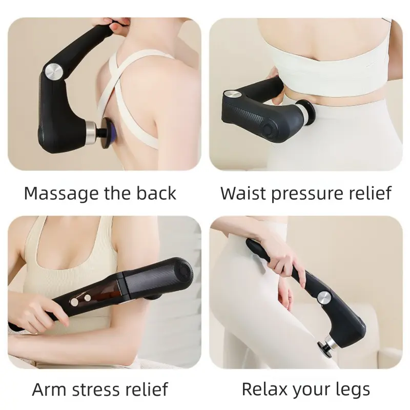 Black-Sliver Foldable Percussion Massage Gun with Hot Cold Compress & 10 Heads - 9 Speed Levels and High Frequency Vibration Full Body Muscle Relaxer Wholesale Hub