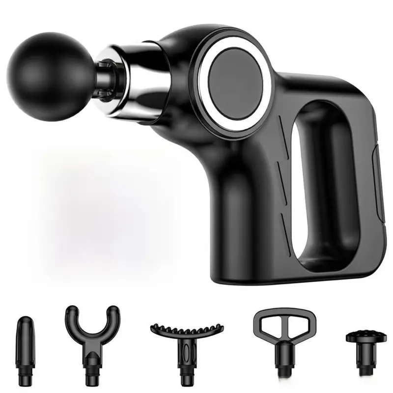 Black Portable Mini Triangle Massage Gun with 6 Heads & 6 Speed Setting - High Frequency Muscle Stimulator for Professional Fitness (Button Model) Wholesale Hub