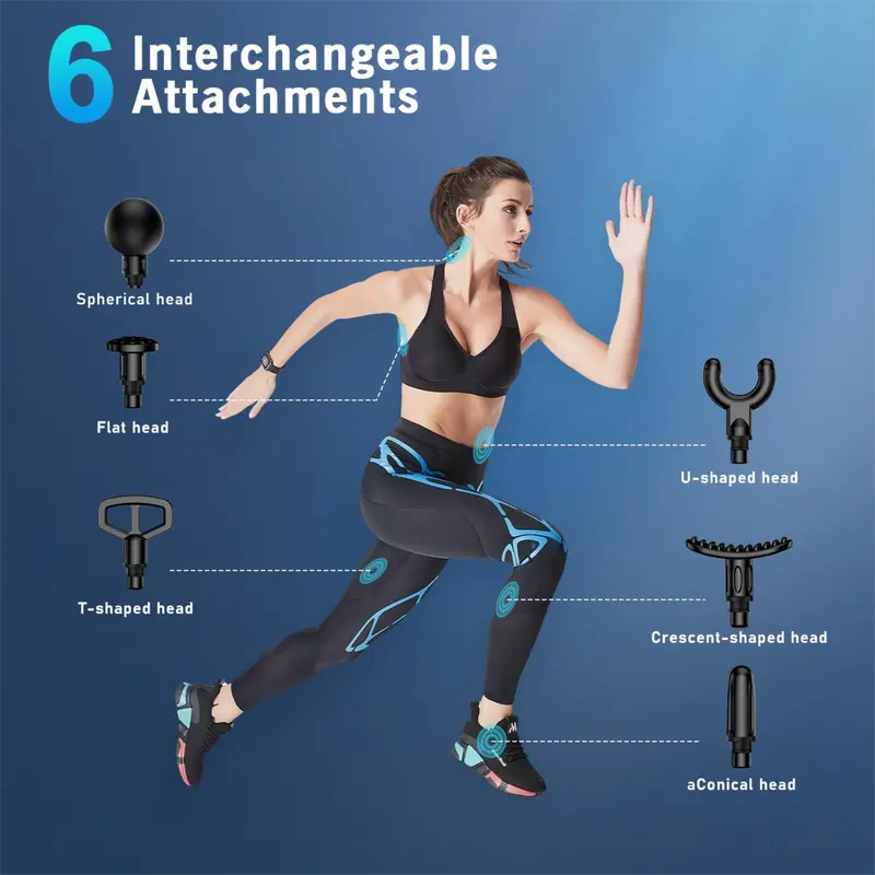 Mint Portable Mini Triangle Massage Gun with 6 Heads & 6 Speed Setting - High Frequency Muscle Stimulator for Professional Fitness (LCD Model) Wholesale Hub
