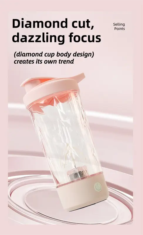 500ML White Portable Diamond Electric Shaker - Strong Vortex Stirring, Dual Temperature Endurance & Self-Cleaning for Protein Powder Coffee Wholesale Hub