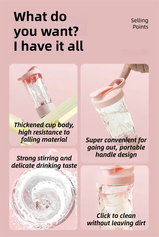 500ML White Portable Diamond Electric Shaker - Strong Vortex Stirring, Dual Temperature Endurance & Self-Cleaning for Protein Powder Coffee Wholesale Hub