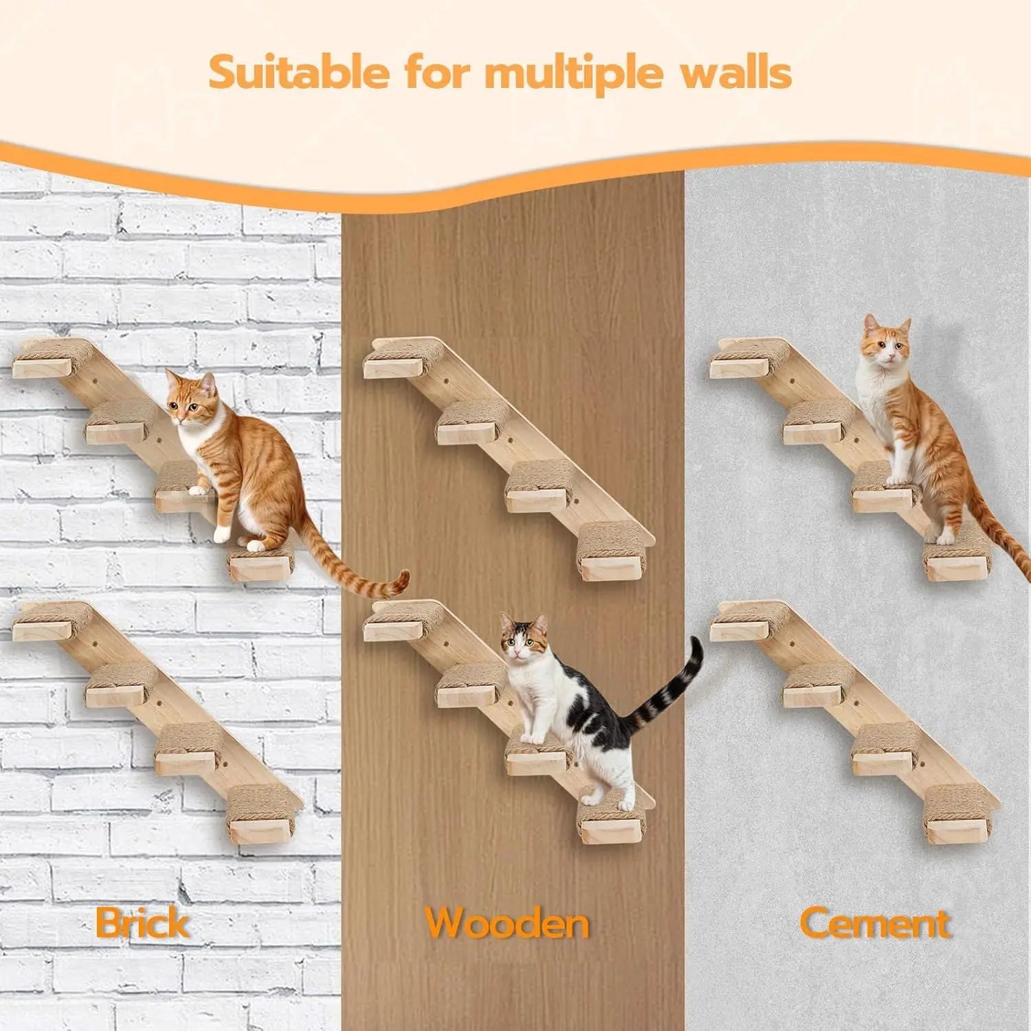 2-Tier Solid Wood Wall-Mounted Cat Climbing Ladder - Vertical Jumping Steps for Indoor Cats with Installation Kit Wholesale Hub