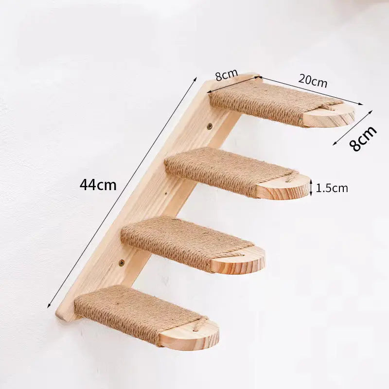 4-Tier Solid Wood Wall-Mounted Cat Climbing Ladder - Vertical Jumping Steps for Indoor Cats with Installation Kit Wholesale Hub