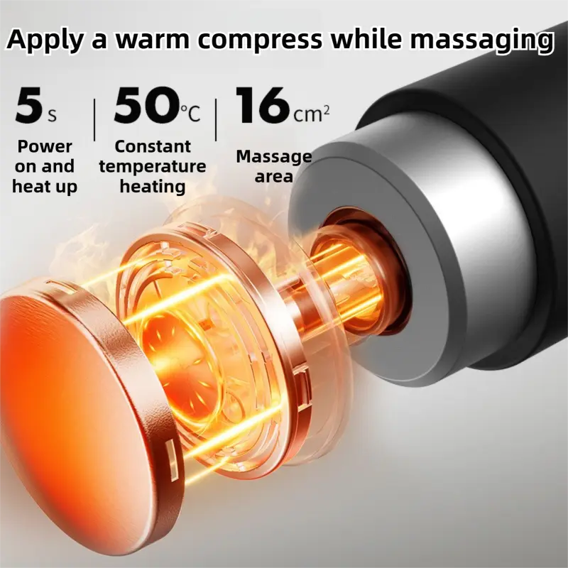 Black Grey Mini Hot Cold Massage Gun with10 Heads - 6 Intensity Dual Thermal Therapy Deep Muscle Reliever for Gym Fitness Recovery Wholesale Hub