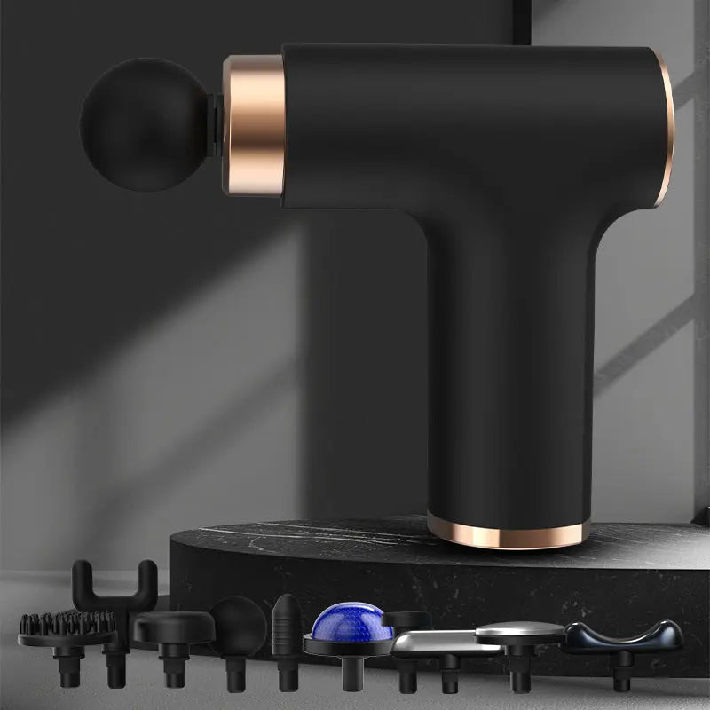 Black Gold Mini Hot Cold Massage Gun with10 Heads - 6 Intensity Dual Thermal Therapy Deep Muscle Reliever for Gym Fitness Recovery Wholesale Hub