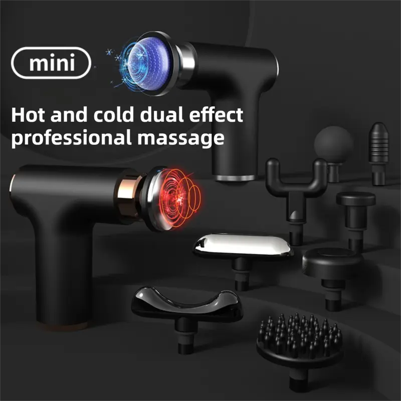 Black Sliver Mini Hot Cold Massage Gun with10 Heads - 6 Intensity Dual Thermal Therapy Deep Muscle Reliever for Gym Fitness Recovery Wholesale Hub