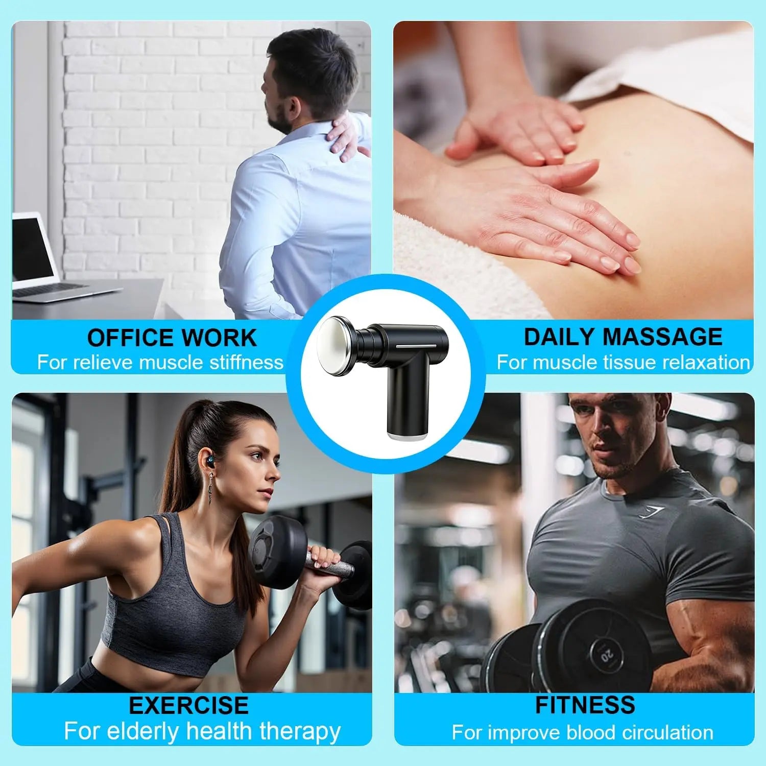 Black Lightweight Mini Hot Cold Massage Gun with 6 Heads - 6 Intensity Dual Thermal Therapy Muscle Reliever for Portable Body Recovery Wholesale Hub