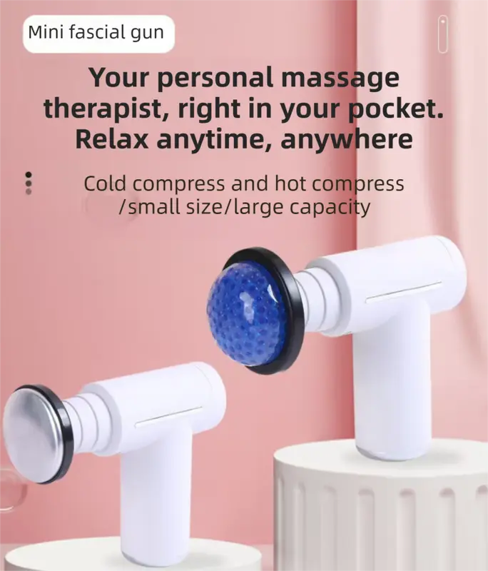 Blue Lightweight Mini Hot Cold Massage Gun with 6 Heads - 6 Intensity Dual Thermal Therapy Muscle Reliever for Portable Body Recovery Wholesale Hub