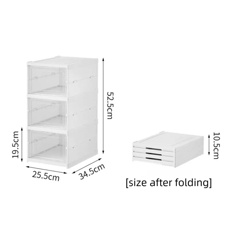 White 3-Layer Foldable Shoe Storage Tower with Transparent Display Panel & Back Ventilation - One-Pull Instant Setup Stackable Box (25.5x34.5x52.5CM) Wholesale Hub