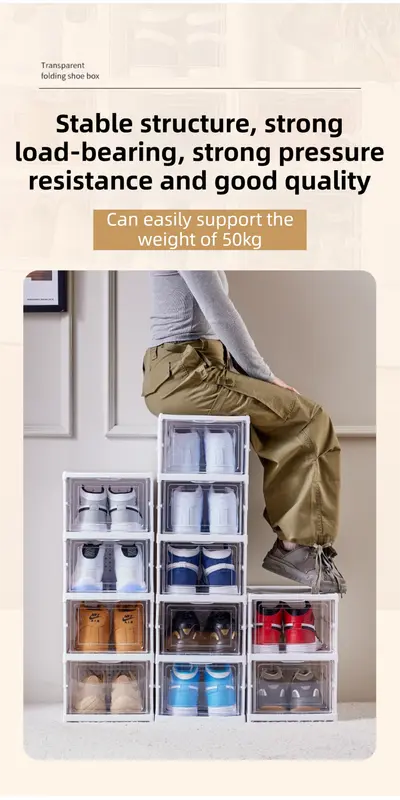 Transparent 3-Layer Foldable Shoe Storage Tower with Transparent Display Panel & Back Ventilation - One-Pull Instant Setup Stackable Box (25.5x34.5x52.5CM) Wholesale Hub