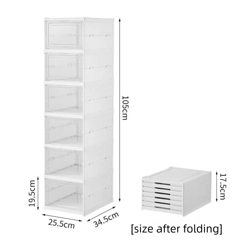 Transparent Grey 6-Layer Foldable Shoe Storage Tower with Transparent Display Panel & Back Ventilation - One-Pull Instant Setup Stackable Box (25.5x34.5x105CM) Wholesale Hub