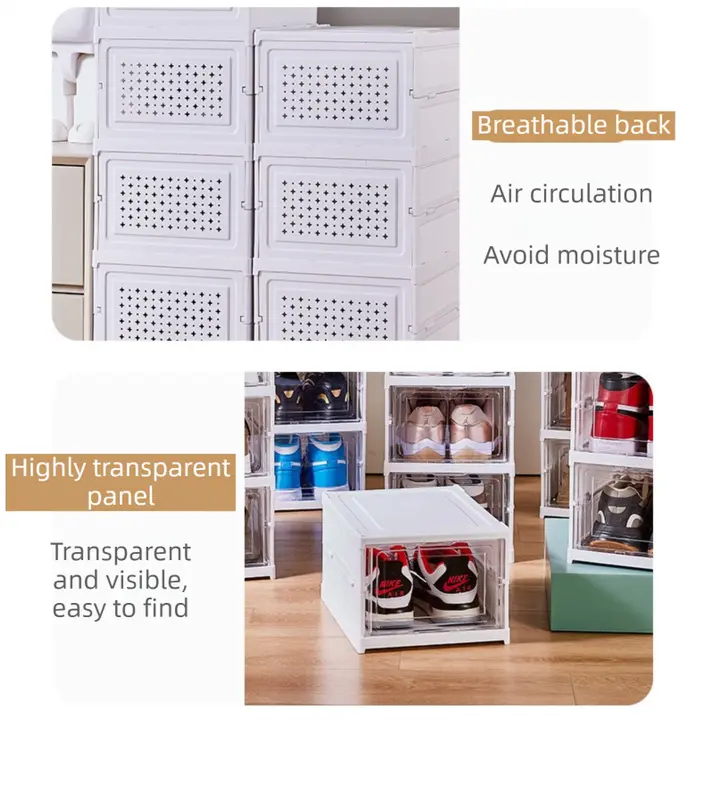 Transparent Brown 3-Layer Foldable Shoe Storage Tower with Transparent Display Panel & Back Ventilation - One-Pull Instant Setup Stackable Box (25.5x34.5x52.5CM) Wholesale Hub