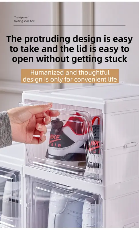 Transparent Brown 6-Layer Foldable Shoe Storage Tower with Transparent Display Panel & Back Ventilation - One-Pull Instant Setup Stackable Box (25.5x34.5x105CM) Wholesale Hub