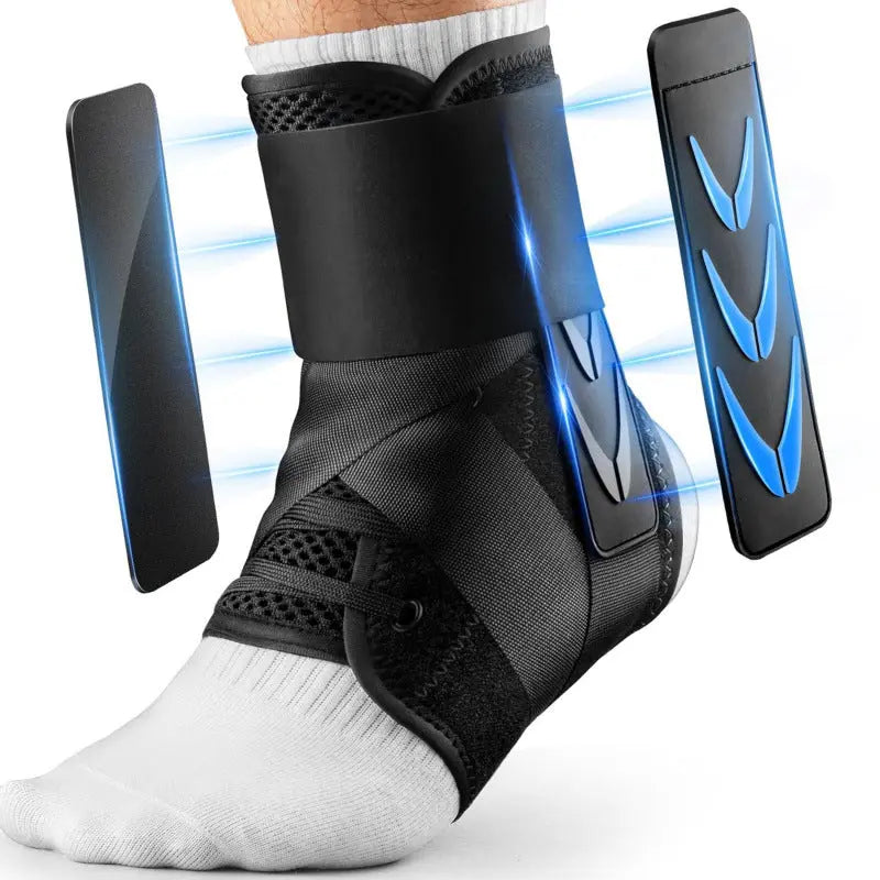 M Size Black Triple-Layer Compression Ankle Brace With Adjustable Lace-Up - Breathable Sprain Prevention Sleeve Wholesale Hub
