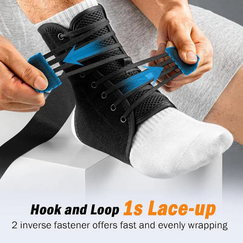 M Size Black Triple-Layer Compression Ankle Brace With Adjustable Lace-Up - Breathable Sprain Prevention Sleeve Wholesale Hub