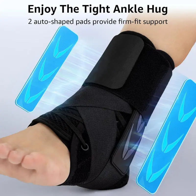 M Size Black Triple-Layer Compression Ankle Brace With Adjustable Lace-Up - Breathable Sprain Prevention Sleeve Wholesale Hub