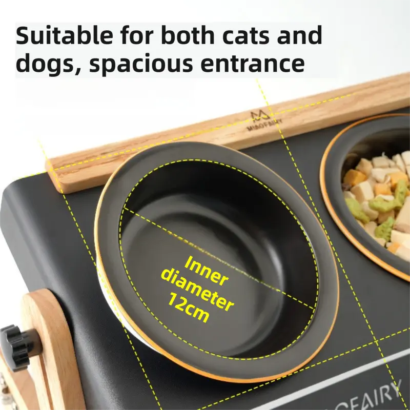 Black Elevated Adjustable (9-14CM) Double Ceramic Bowls Pet Diner - Ergonomic 270° Tilt Controlled Tip-Proof Stable Iron Base Wholesale Hub