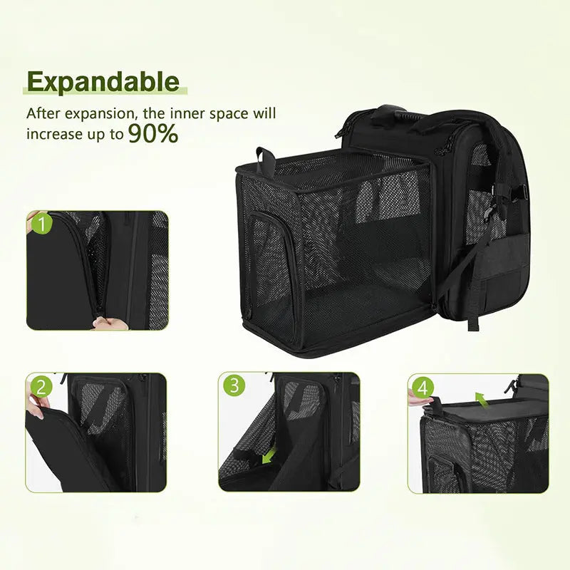 Grey and Green Large Expandable Cat Travel Backpack - Breathable & Collapsible Pet Carrier 62x34x43CM Wholesale Hub