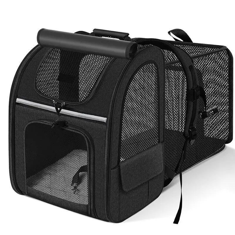 Black Large Expandable Cat Travel Backpack - Breathable & Collapsible Pet Carrier 62x34x43CM Wholesale Hub