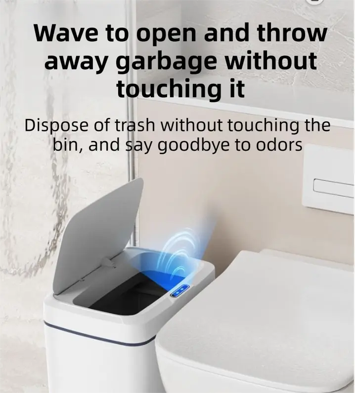 White Intelligent Dual-Sensor Trash Can (Hand-Wave & Knee-Bend) - Slim-Fit Touchless Battery-Powered Bin for Bathroom & Kitchen Wholesale Hub