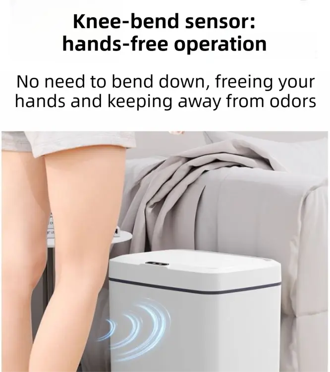 White Intelligent Dual-Sensor Trash Can (Hand-Wave & Knee-Bend) - Slim-Fit Touchless Rechargeable Bin for Bathroom & Kitchen Wholesale Hub