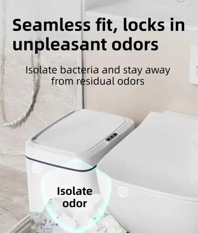 White Intelligent Dual-Sensor Trash Can (Hand-Wave & Knee-Bend) - Slim-Fit Touchless Rechargeable Bin for Bathroom & Kitchen Wholesale Hub