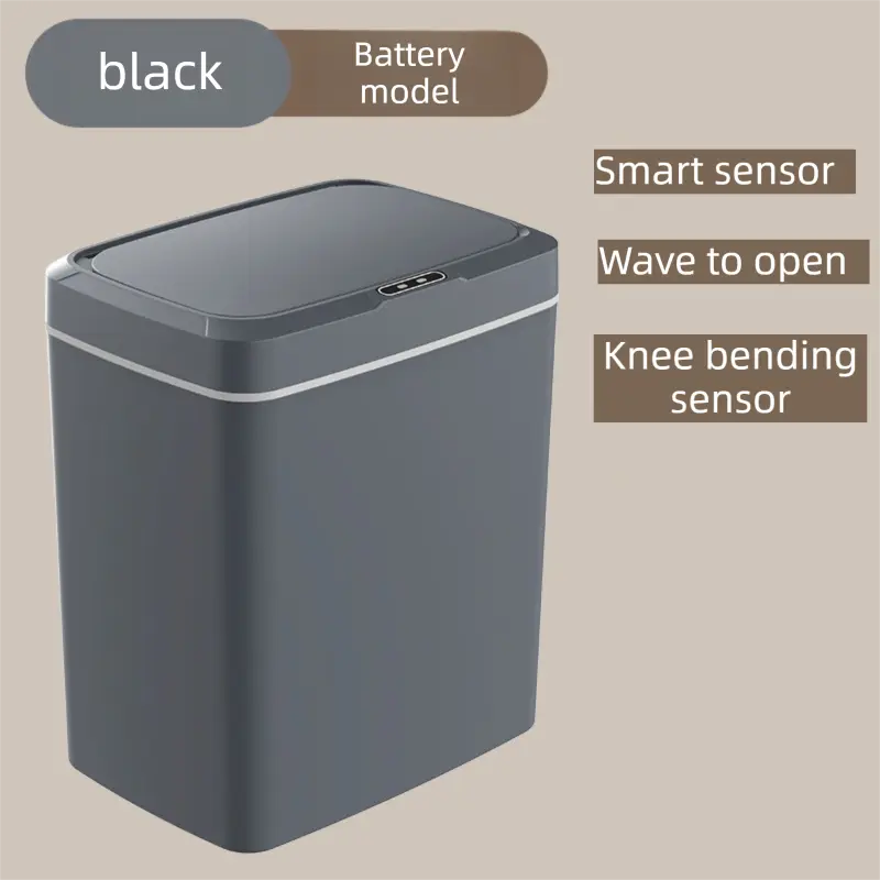 Black Intelligent Dual-Sensor Trash Can (Hand-Wave & Knee-Bend) - Slim-Fit Touchless Battery-Powered Bin for Bathroom & Kitchen Wholesale Hub