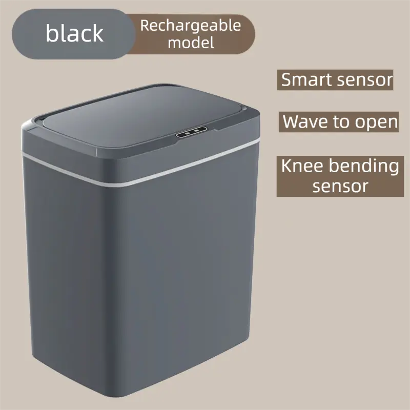 Black Intelligent Dual-Sensor Trash Can (Hand-Wave & Knee-Bend) - Slim-Fit Touchless Rechargeable Bin for Bathroom & Kitchen Wholesale Hub