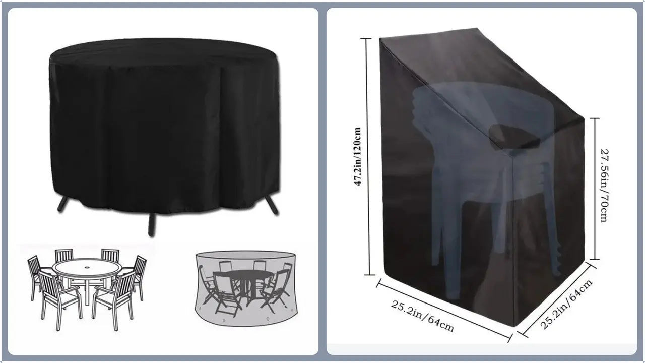 Heavy Duty Oxford Outdoor Furniture Protector Set - Waterproof & Dustproof Round Dining Table(185x110cm) and Lounge Chair Cover(64x64x70x120cm) Bundle Wholesale Hub