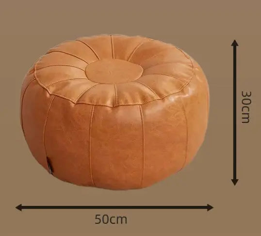 Orange Faux Leather Pumpkin Pouf Cover - DIY Unfilled Round Ottoman for Clothes Storage and Footrest - 50x30cm Versatile Home Decor Wholesale Hub