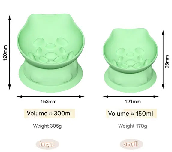 L Green 2-Piece Elevated Silicone Pet Bowl Set - Slanted Neck Protection Cat Bowl with Anti-Slip Suction Base for Cats and Small Dogs Wholesale Hub