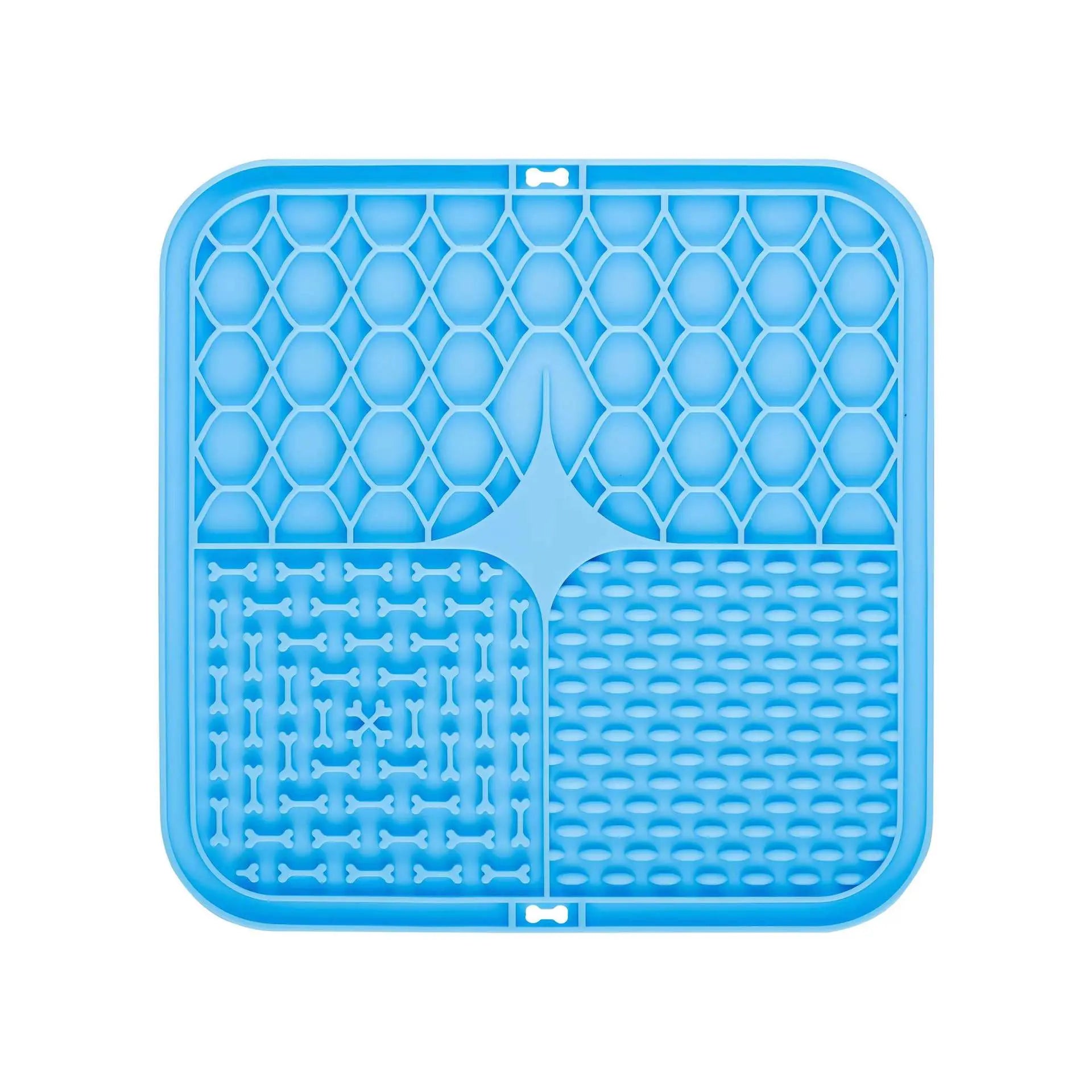 2PCS Blue 20 x 20 cm Silicone Pet Lick Mat | Multi-Zone Slow Feeder Pad with Suction Cups | Anxiety Relief Dog & Cat Bowl Wholesale Hub