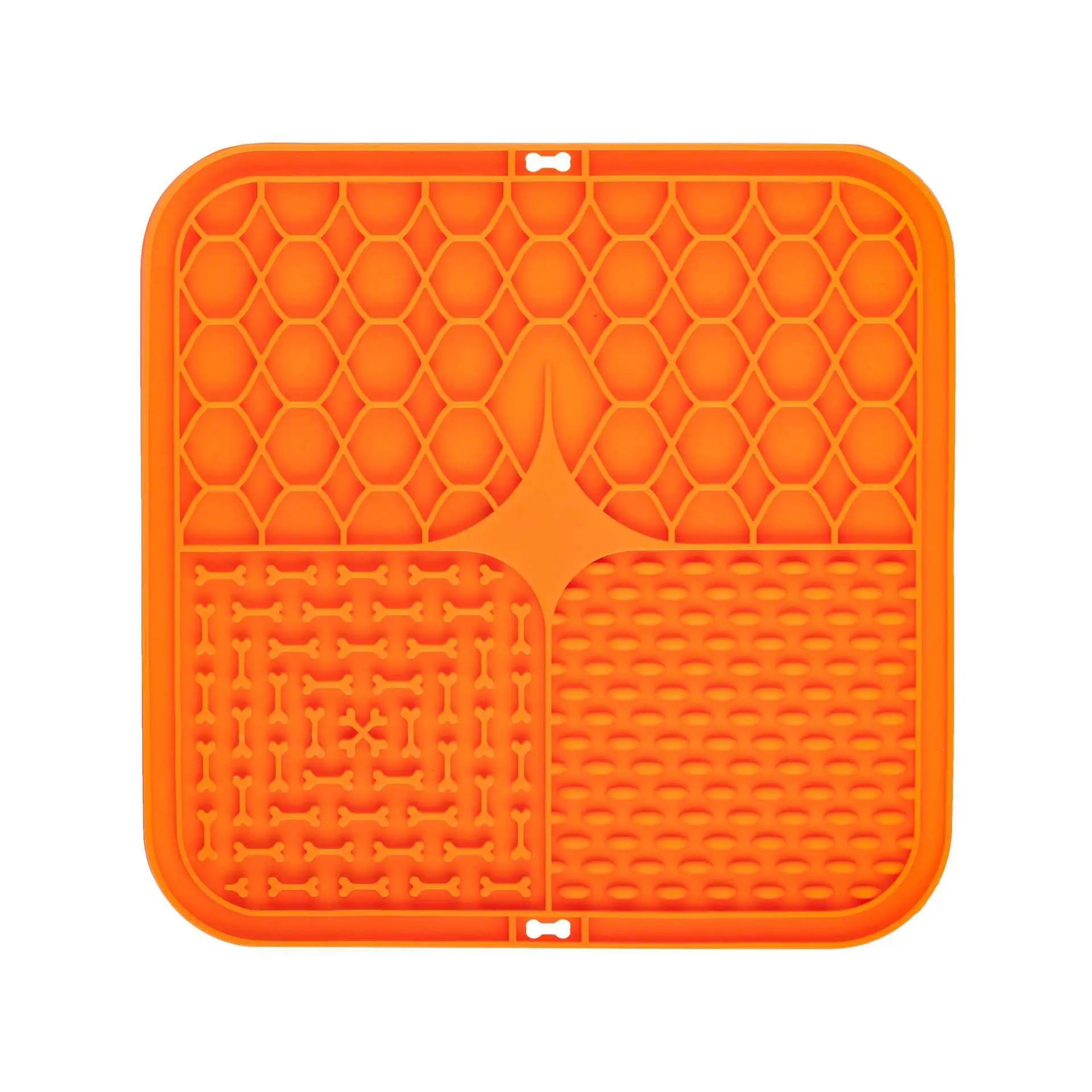 2PCS Orange 20 x 20 cm Silicone Pet Lick Mat | Multi-Zone Slow Feeder Pad with Suction Cups | Anxiety Relief Dog & Cat Bowl Wholesale Hub