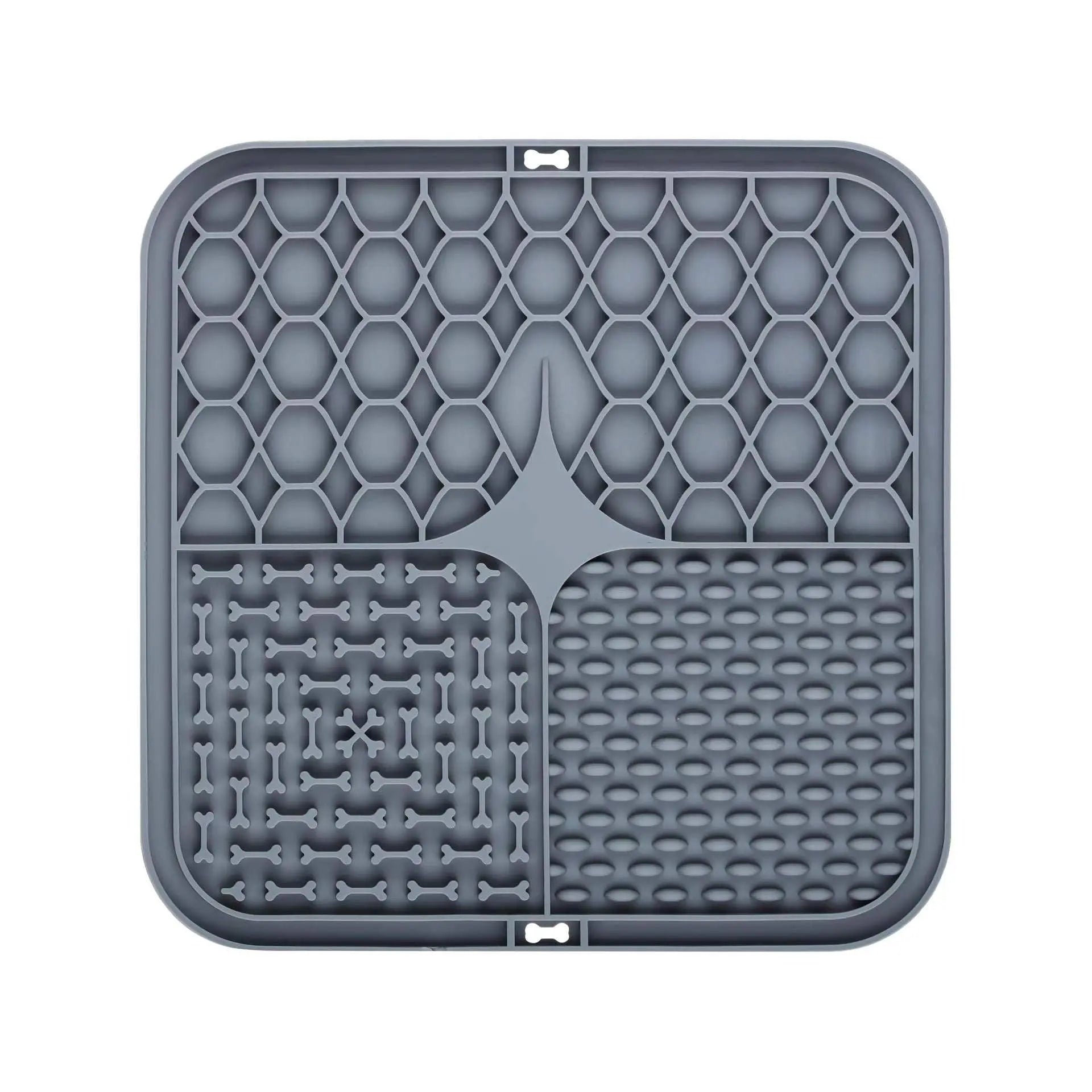 2PCS Grey 20 x 20 cm Silicone Pet Lick Mat | Multi-Zone Slow Feeder Pad with Suction Cups | Anxiety Relief Dog & Cat Bowl Wholesale Hub