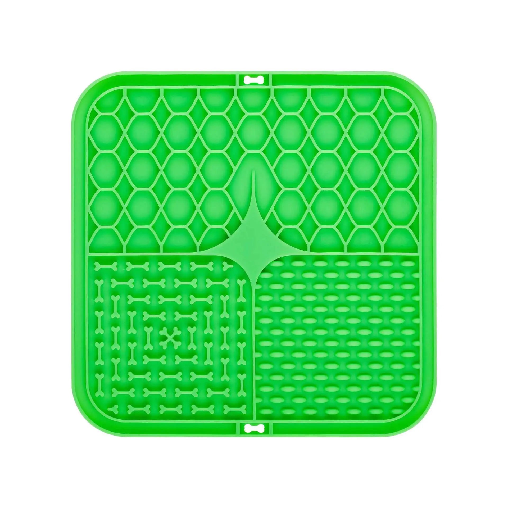 2PCS Green 20 x 20 cm Silicone Pet Lick Mat | Multi-Zone Slow Feeder Pad with Suction Cups | Anxiety Relief Dog & Cat Bowl Wholesale Hub