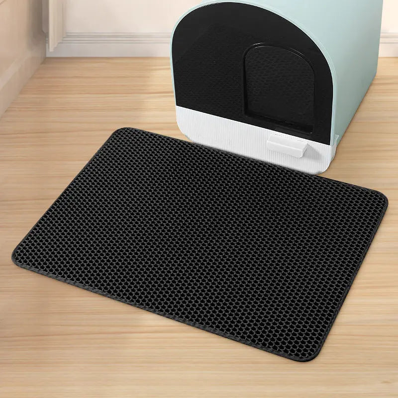 Black Large Double-Layer Cat Litter Trapping Mat - Waterproof EVA Honeycomb Design for Scatter Control (45cm x 60cm) Wholesale Hub