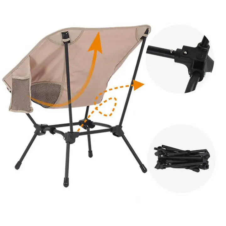 Beige Portable Lightweight Folding Beach Chair - Compact Fishing Chair with Square Legs for Outdoor Use Wholesale Hub