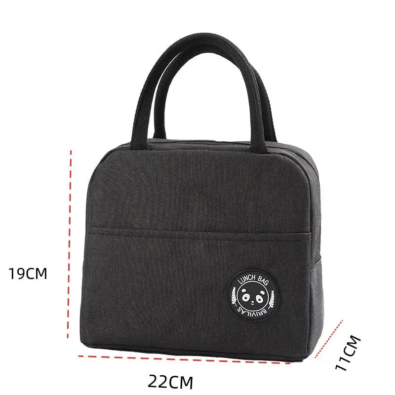 Black Portable Insulated Lunch Bag for Kids & Adults | Cute Panda Thermal Bento Tote | Lightweight Water-Resistant Meal Prep Bag Wholesale Hub
