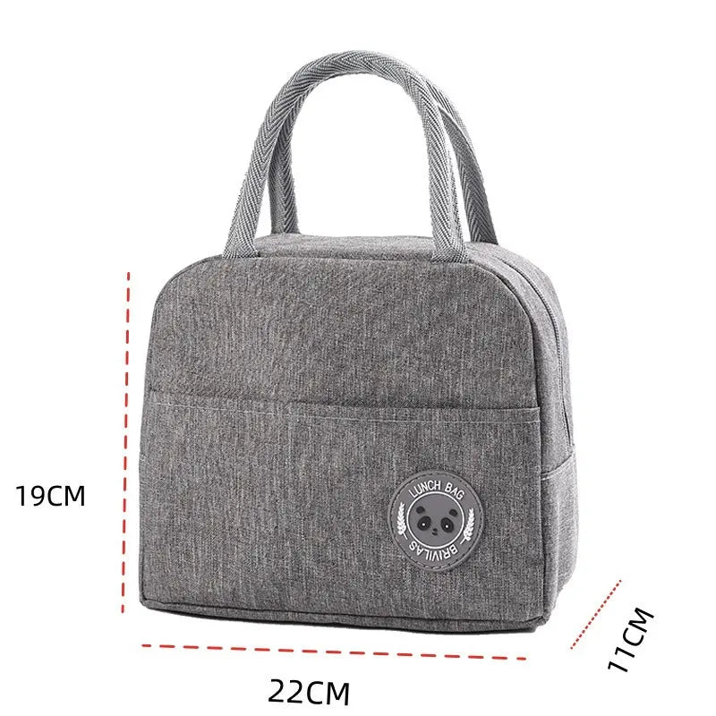 Grey Portable Insulated Lunch Bag for Kids & Adults | Cute Panda Thermal Bento Tote | Lightweight Water-Resistant Meal Prep Bag Wholesale Hub