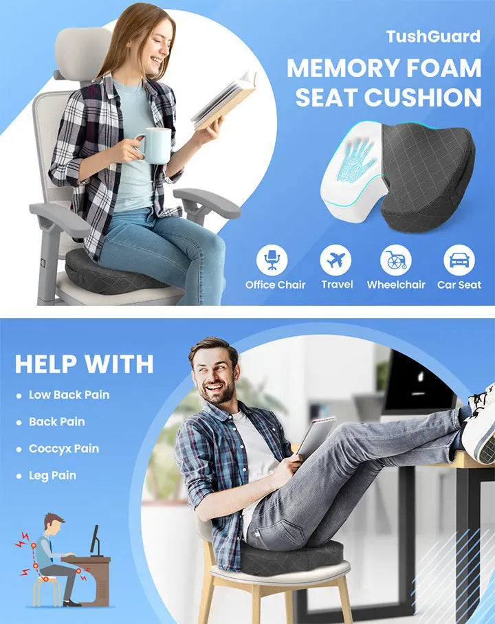 Black Memory Foam Seat Cushion – Ergonomic Support for Office, Car, Wheelchair, and Home Use Wholesale Hub