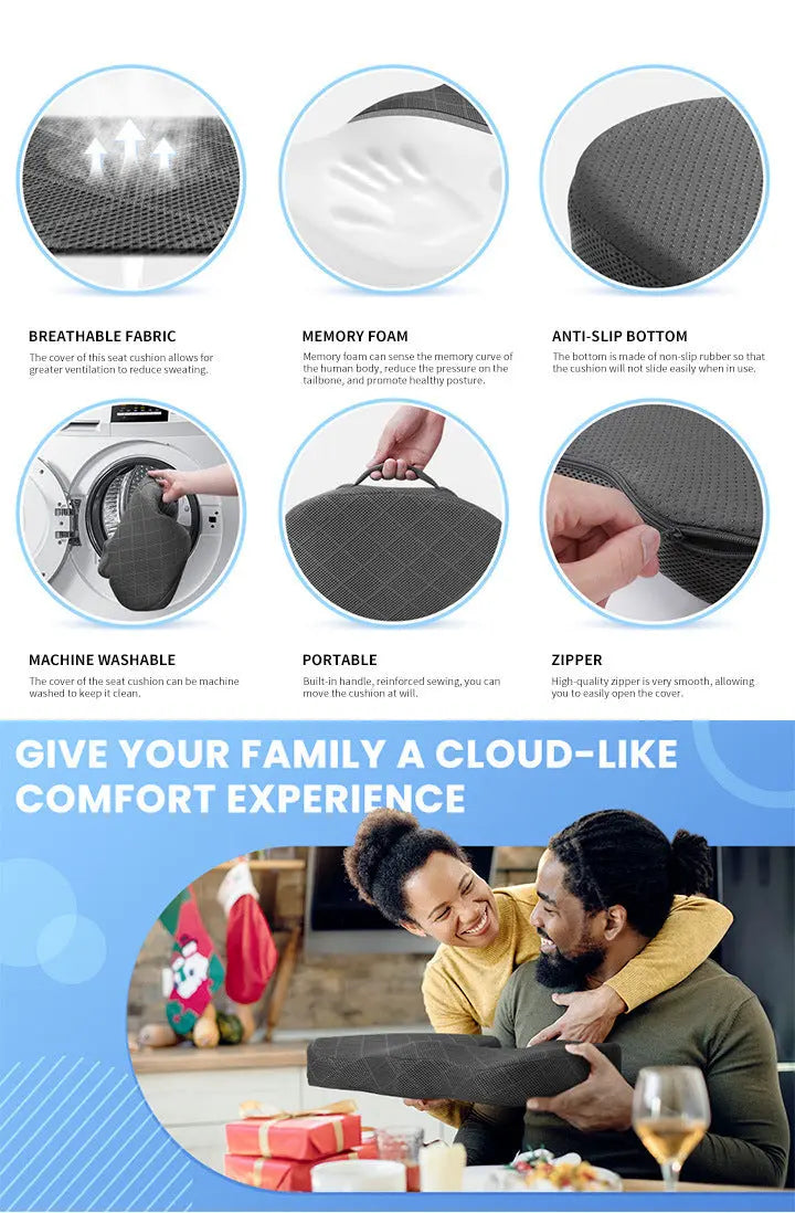 Dark Grey Memory Foam Seat Cushion – Ergonomic Support for Office, Car, Wheelchair, and Home Use Wholesale Hub