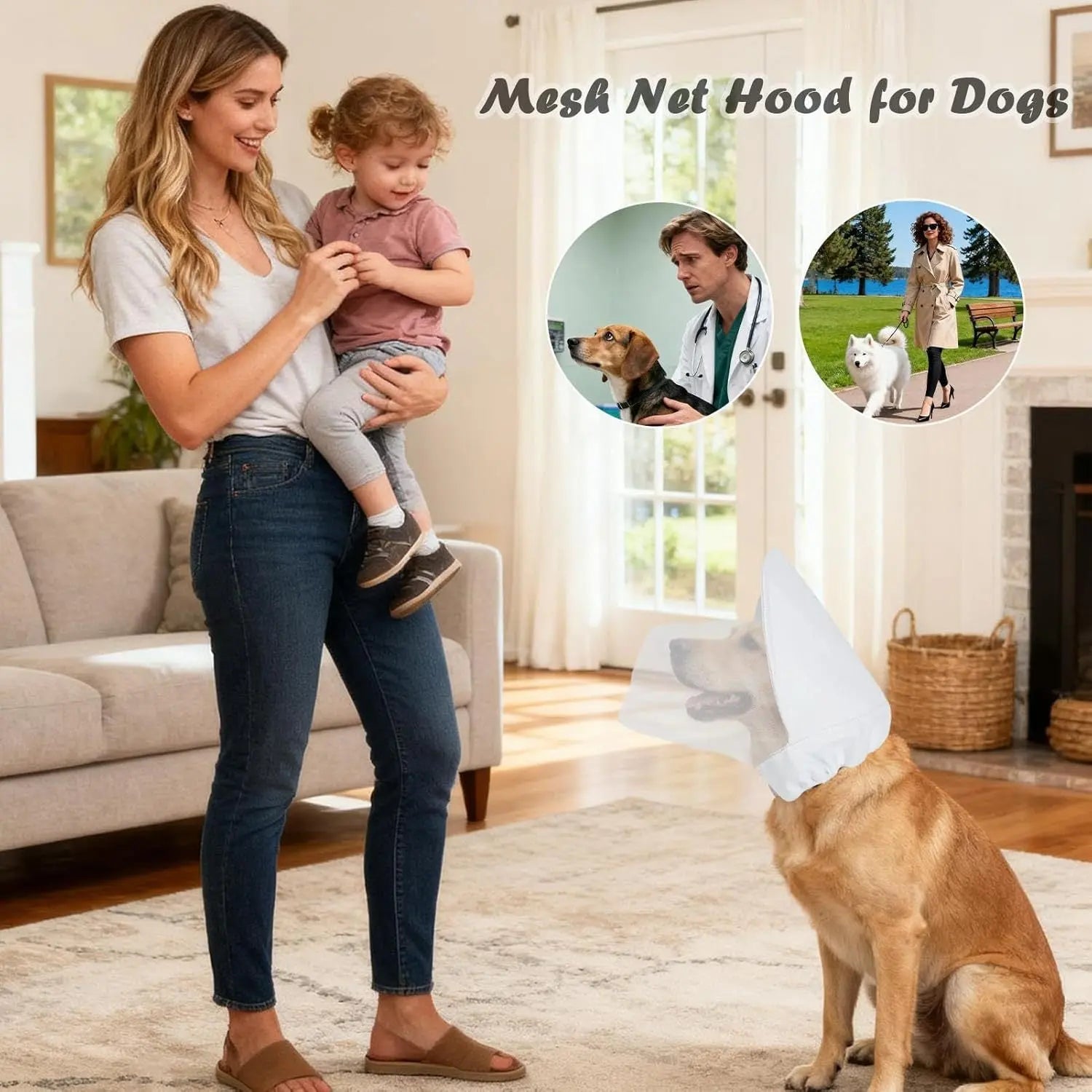 Size M White Mesh Net Hood for Dogs – Protective Face Cover Against Insects, Debris, and Oral Ingestion Wholesale Hub