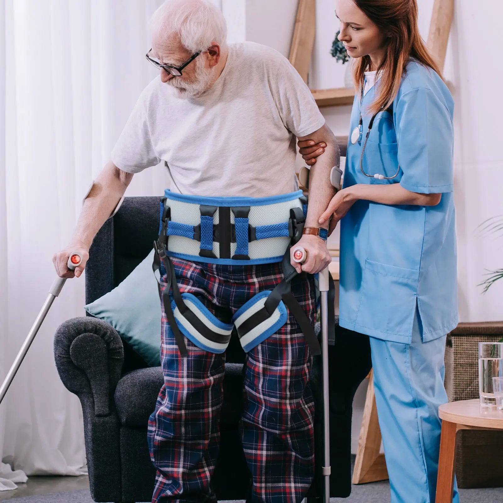 Size S Blue Rehabilitation Support Waist Belt – Gait Assistance & Transfer Aid for Elderly, Post-Stroke, and Mobility-Impaired Users Wholesale Hub