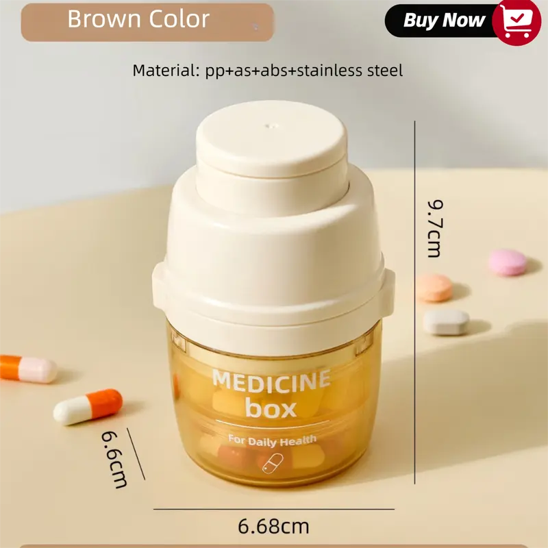 Beige 3-in-1 Pill Cutter, Crusher & Organizer Box with Built-in Water Cup - Portable Medicine Storage Container with Precision Quarter/Half Splitter Wholesale Hub