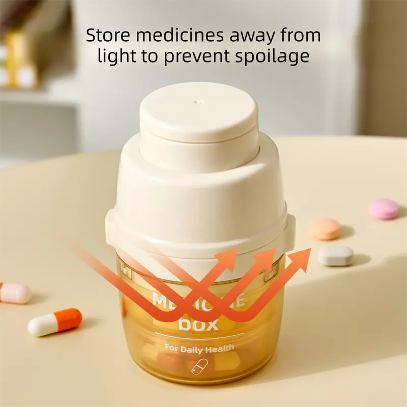 Beige 3-in-1 Pill Cutter, Crusher & Organizer Box with Built-in Water Cup - Portable Medicine Storage Container with Precision Quarter/Half Splitter Wholesale Hub