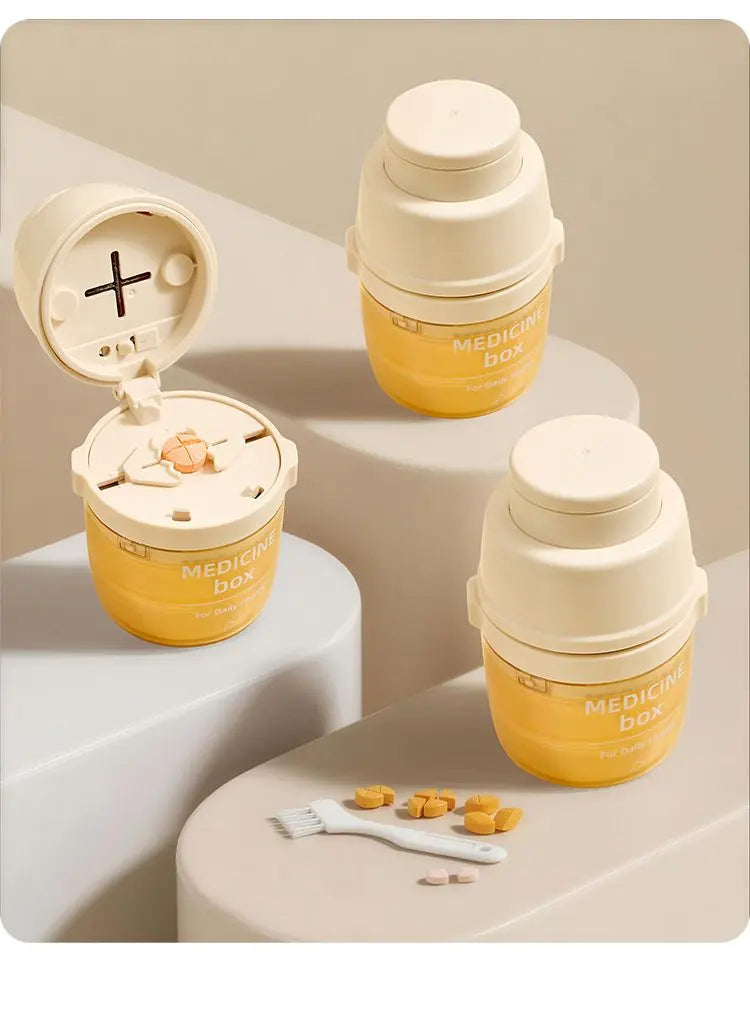 Beige 3-in-1 Pill Cutter, Crusher & Organizer Box with Built-in Water Cup - Portable Medicine Storage Container with Precision Quarter/Half Splitter Wholesale Hub